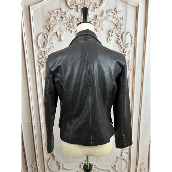 RVT Vintage Clothing Blazer Women's Jacket Brown Faux Leather Button Up Career - Picture 6 of 8